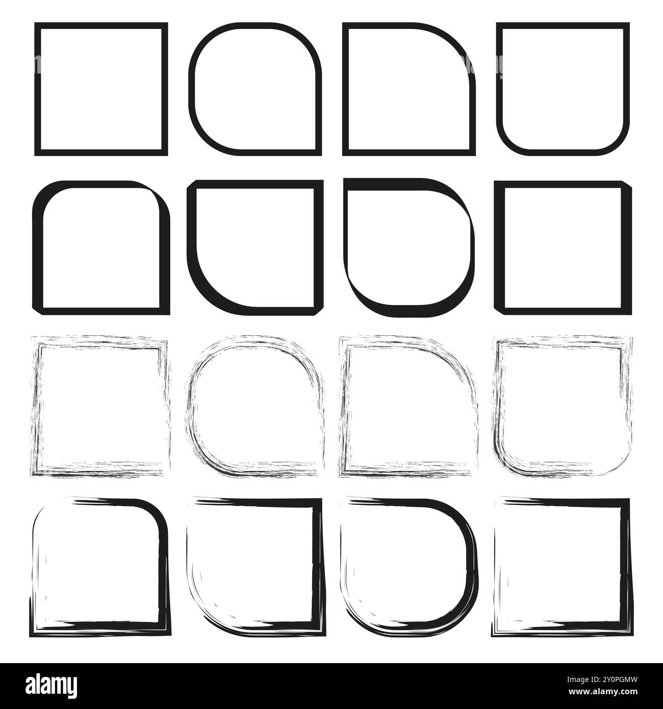 Abstrakte quadratische Rahmen. Abgerundete Ecken. Raues, strukturiertes Design. Minimalistische Vektor-Illustration. Stock Vektor