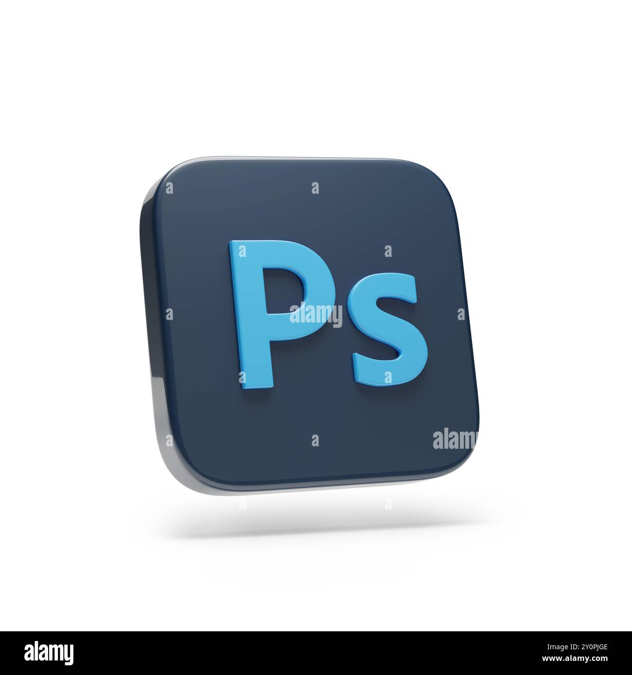 Buenos Aires, Argentinien – 31. August 2024: Dreidimensionales Adobe Photoshop-Logo auf weißem Hintergrund. 3D-Abbildung. Stockfoto