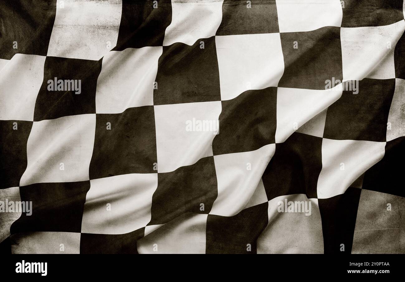 Grunge kariert schwarz / weiß Rennflagge Stockfoto