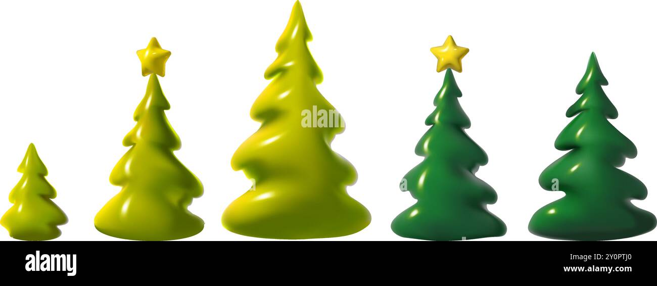 Grüne 3D-Darstellung realistischer abstrakter Weihnachtsbäume. Weihnachtsdekoration Stock Vektor