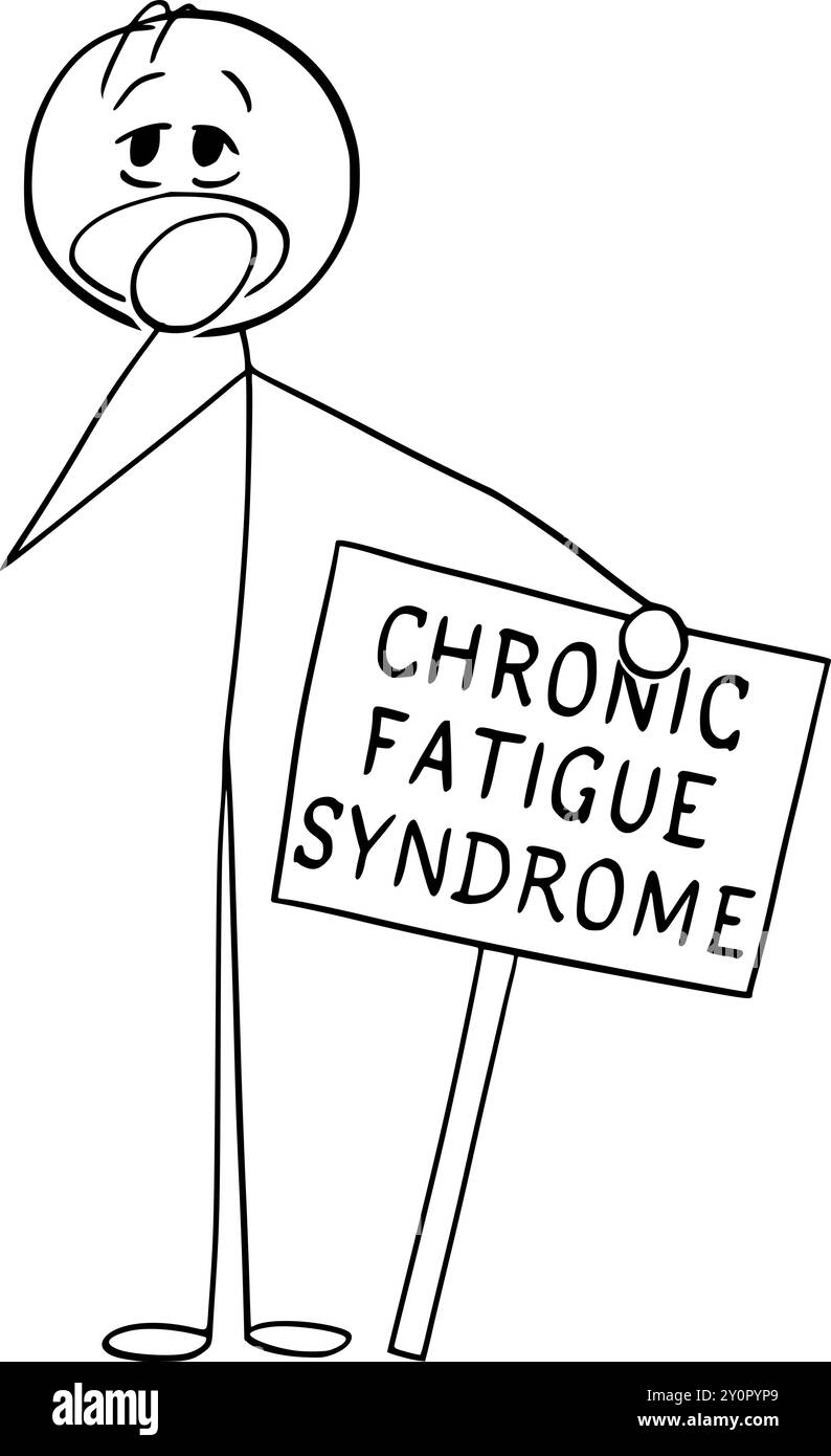 Person Person mit chronischem Ermüdungssyndrom Zeichen, Vektor-Cartoon-Stabfigur oder Charakter Illustration. Stock Vektor