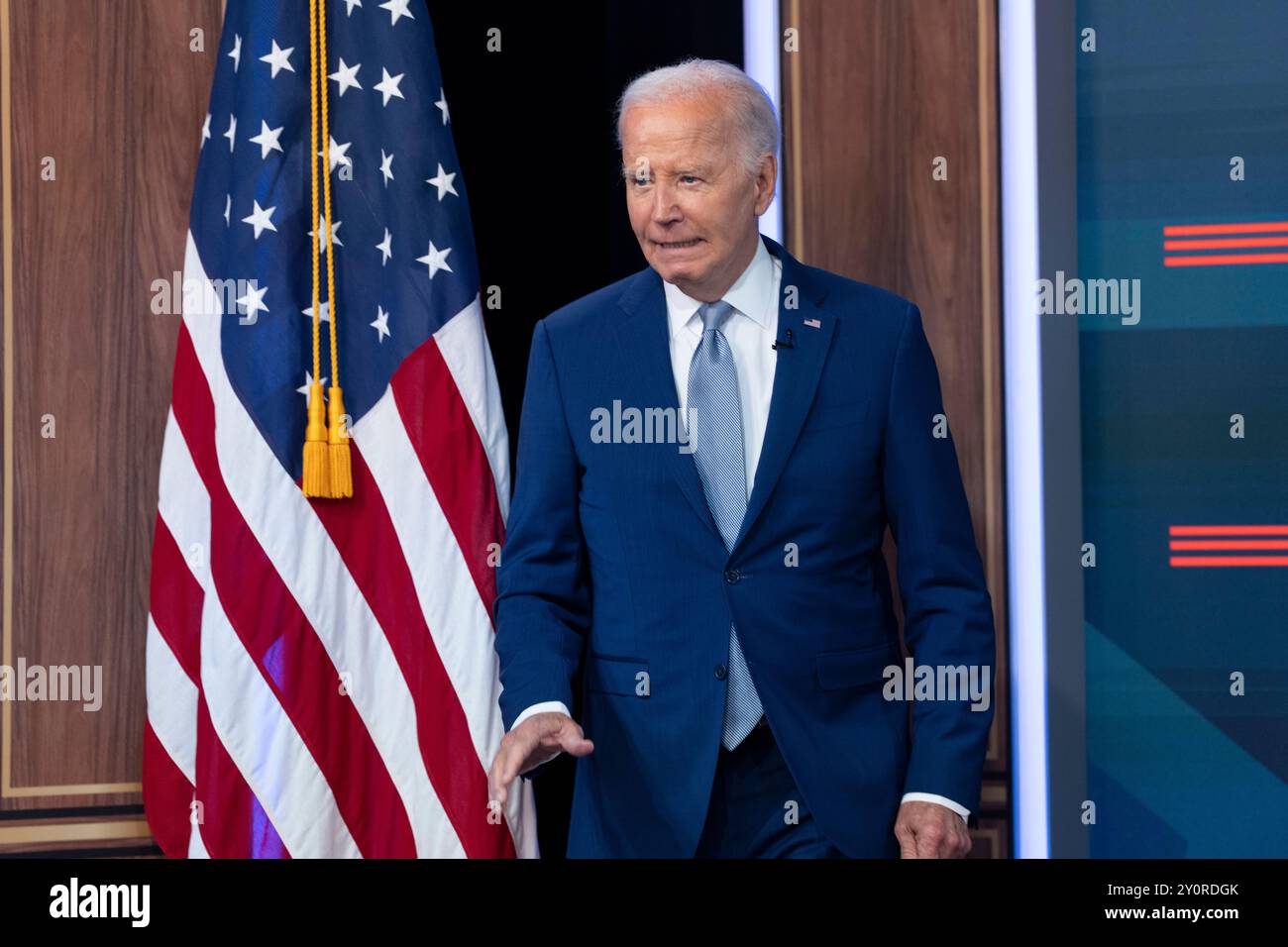 US-Präsident Joe Biden kommentiert die Auftaktveranstaltung der Content-Serie Investing in America im South Court Auditorium in Washington, DC, am 3. September 2024. Kredit: Chris Kleponis/Pool über CNP/MediaPunch Stockfoto