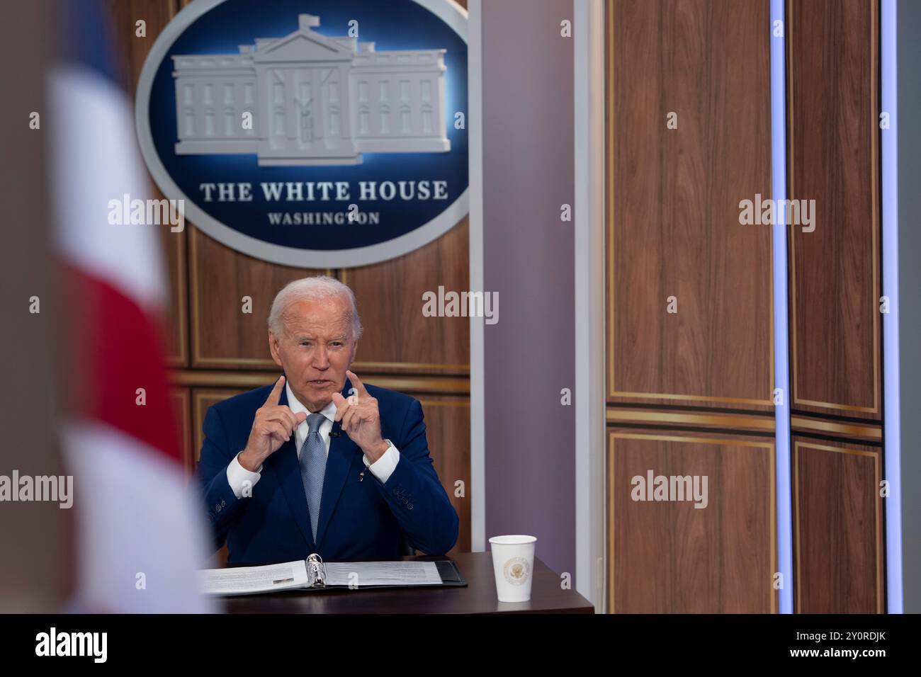 US-Präsident Joe Biden kommentiert die Auftaktveranstaltung der Content-Serie Investing in America im South Court Auditorium in Washington, DC, am 3. September 2024. Kredit: Chris Kleponis/Pool über CNP/MediaPunch Stockfoto