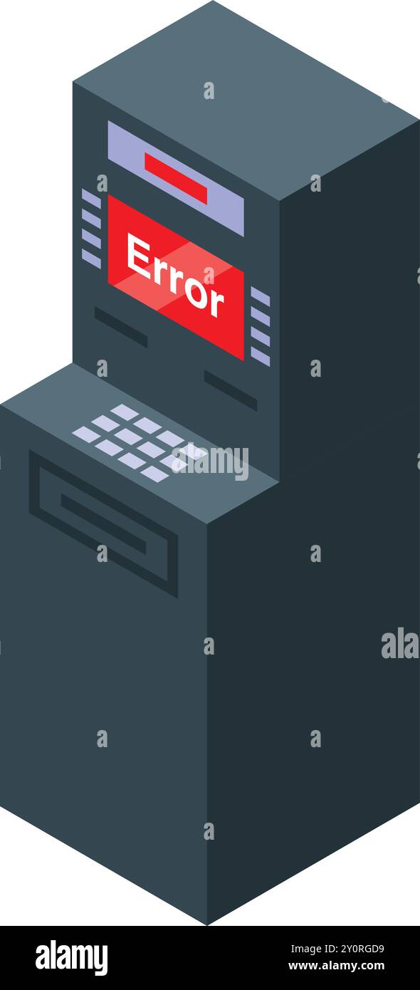 ATM-Fehlermeldung wird auf der isometrischen Ansicht des Bildschirms angezeigt Stock Vektor