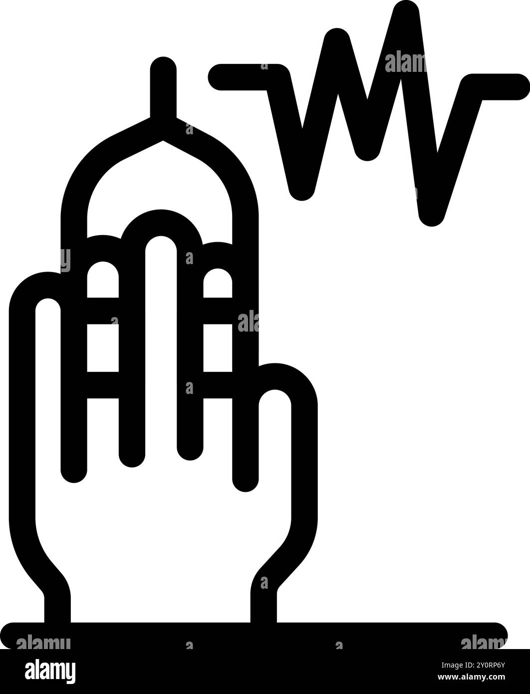 Die Hand hält vorsichtig eine vibrierende Stimmgabel, die die Heilung des Klangs und seine therapeutischen Vorteile symbolisiert Stock Vektor