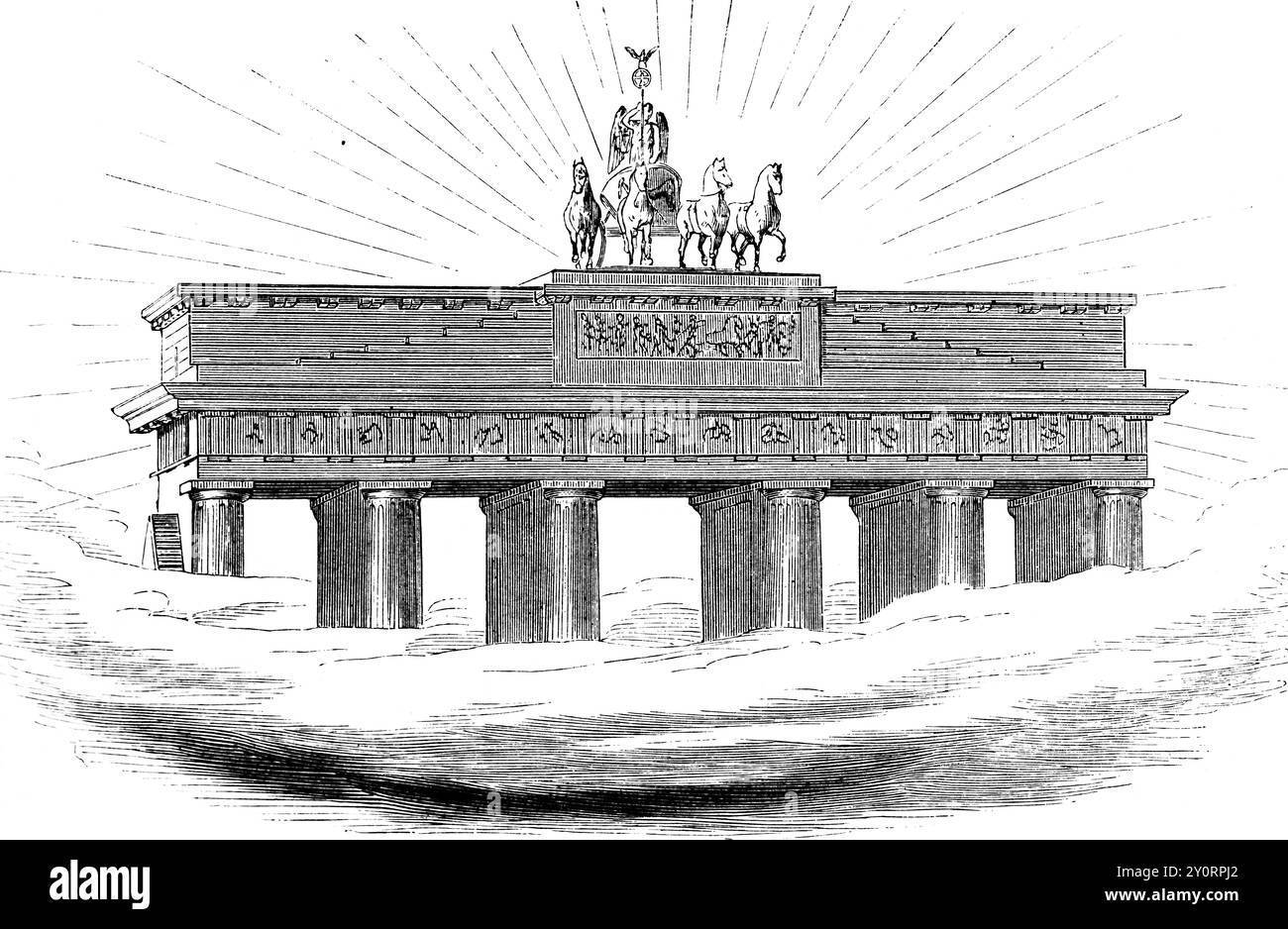 Das Brandenburger Tor von 1770-71 in Pracht und Pracht, dargestellt nach der siegreichen Schlacht bei Waterloo, Pariser Platz, Ende der napoleonischen Herrschaft, Quad Stockfoto