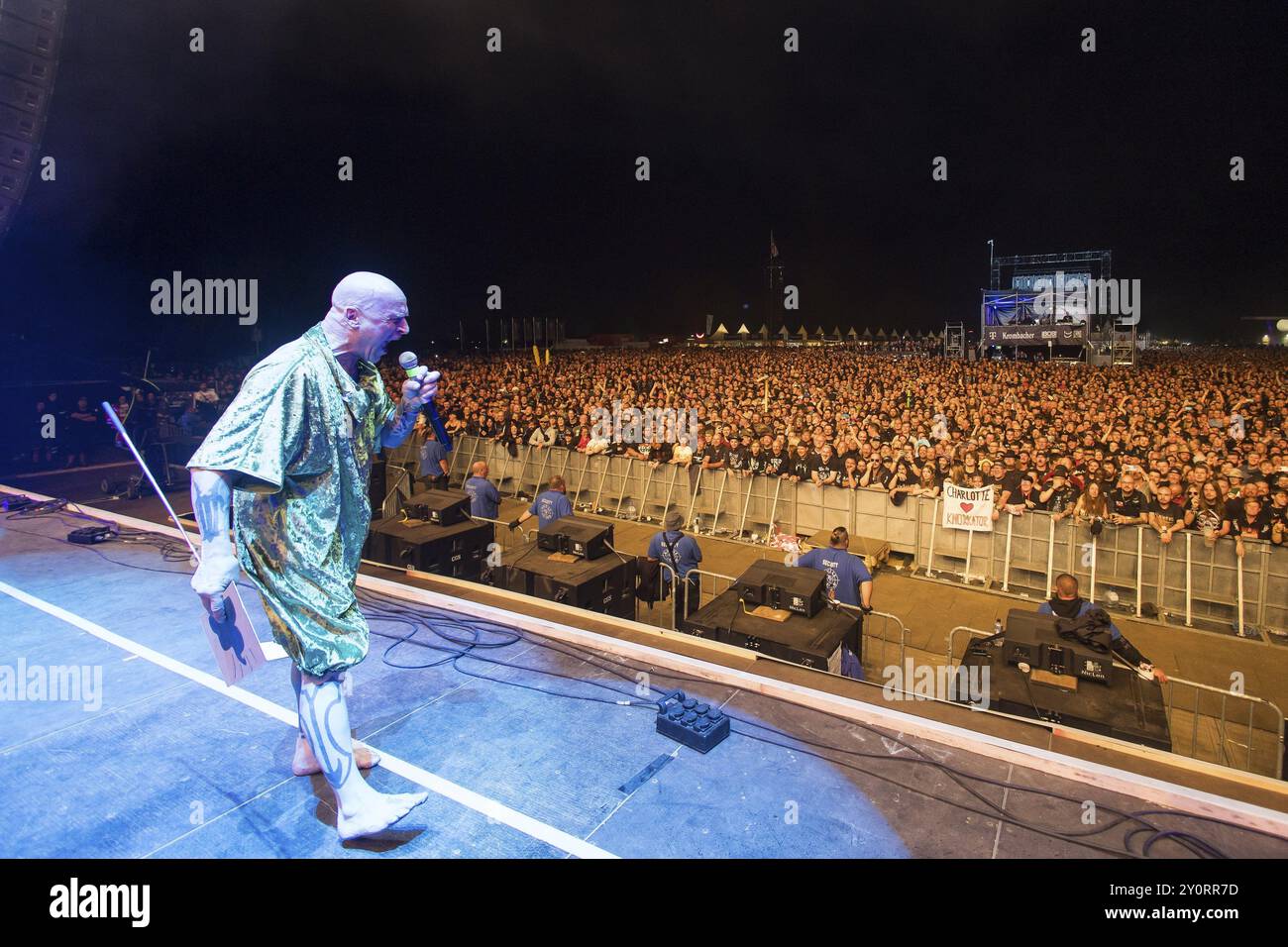 Stumpen (Gero Ivers), Sänger der Berliner Band Knorkator, beim Wacken Open Air in Wacken. Das traditionelle Metal Festival findet ab dem 31. Juli statt Stockfoto