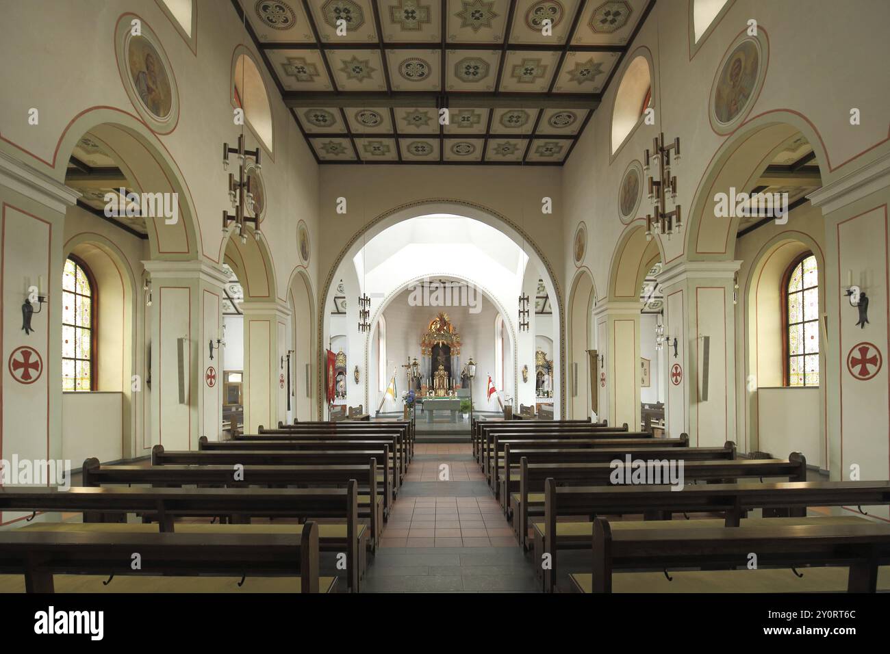 Innenansicht der gotischen St. Peter-und-Paul-Kirche, Eichenzell, Hessen, Deutschland, Europa Stockfoto