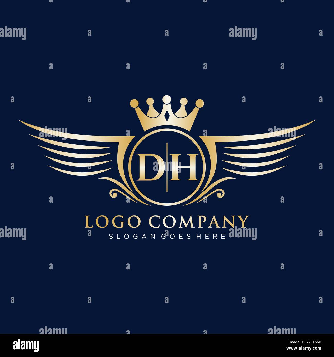 DH Letter Initial mit Royal Wing Logo Stock Vektor
