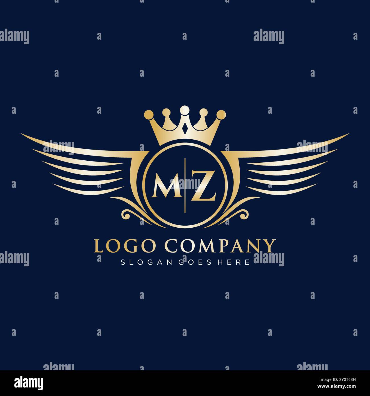 MZ Letter Initial mit Royal Wing Logo Stock Vektor