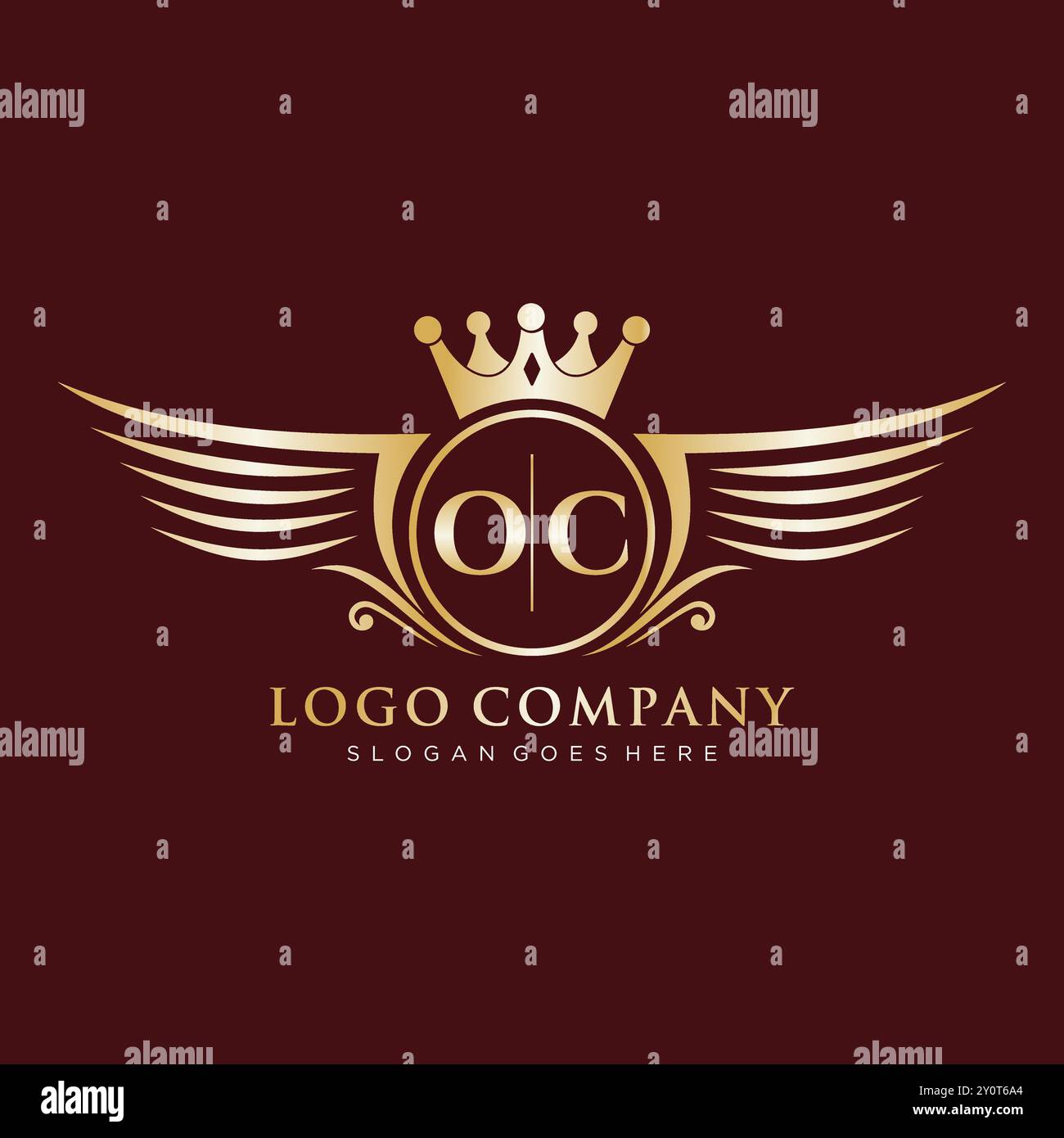 Initiale des OC Letters mit Royal Wing Logo Stock Vektor