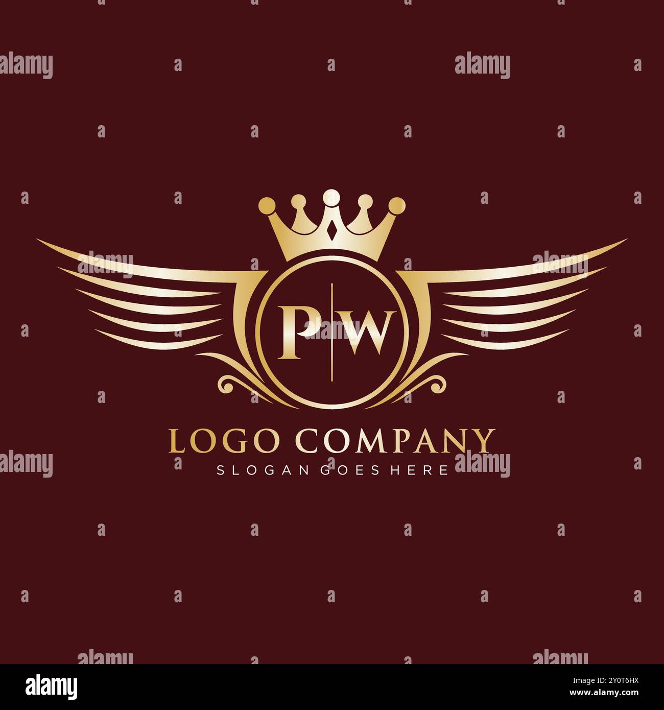 PW Letter Initial mit Royal Wing Logo Stock Vektor
