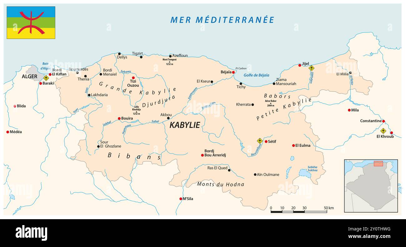 Vektor-Umrisskarte der algerischen Region Kabylia Stockfoto