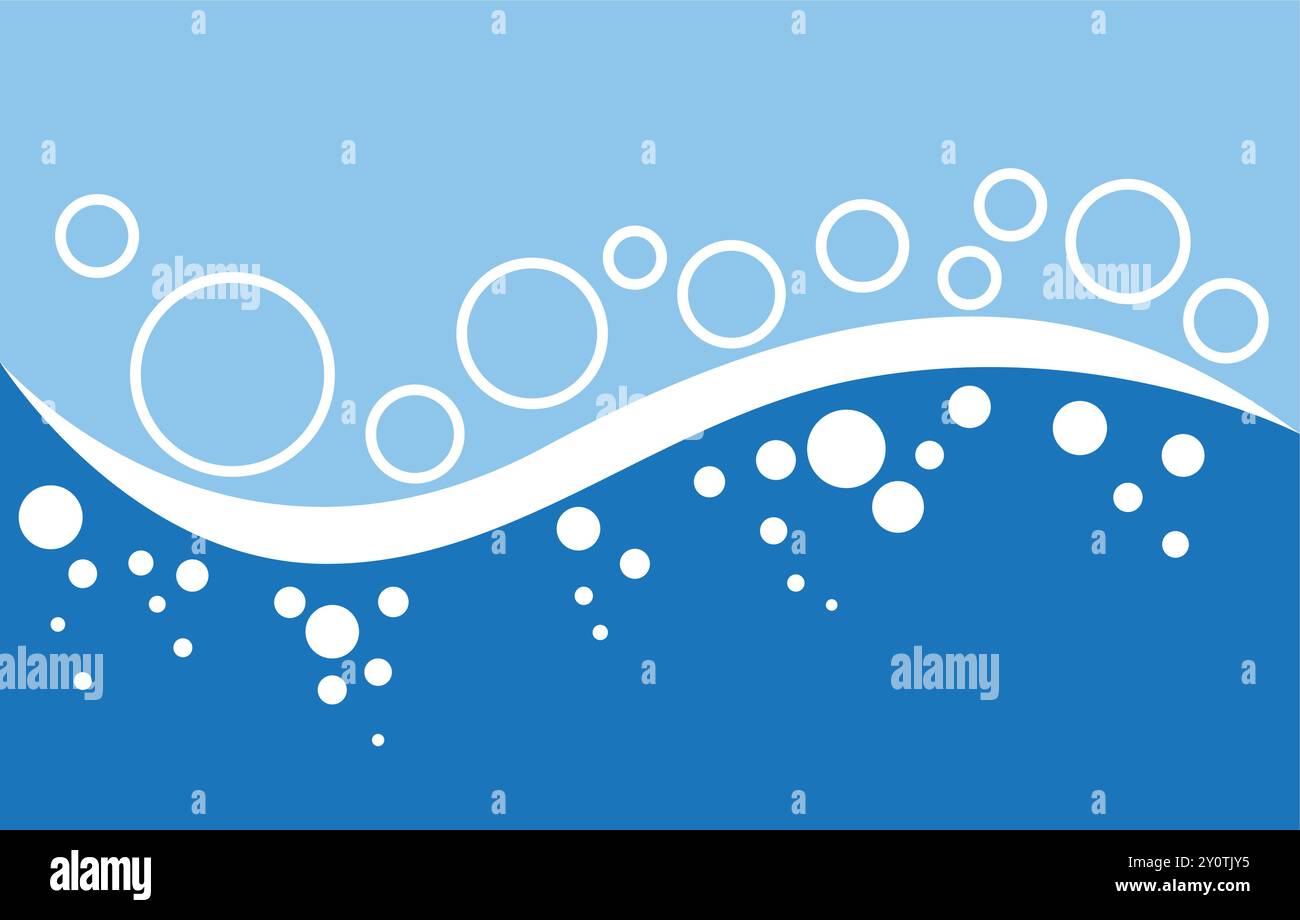 Minimalistischer blauer Hintergrund mit schwebenden weißen Blasen, perfekt für ein frisches und klares Design Stock Vektor