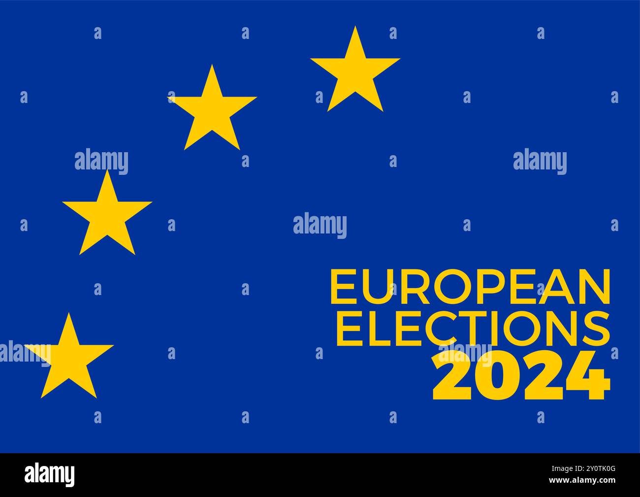 Flagge der Europäischen union. Wahlen 2024. Vektorillustration für Poster, Broschüre, Werbung und Cover mit Text und Sternen, blau und gelb Stock Vektor