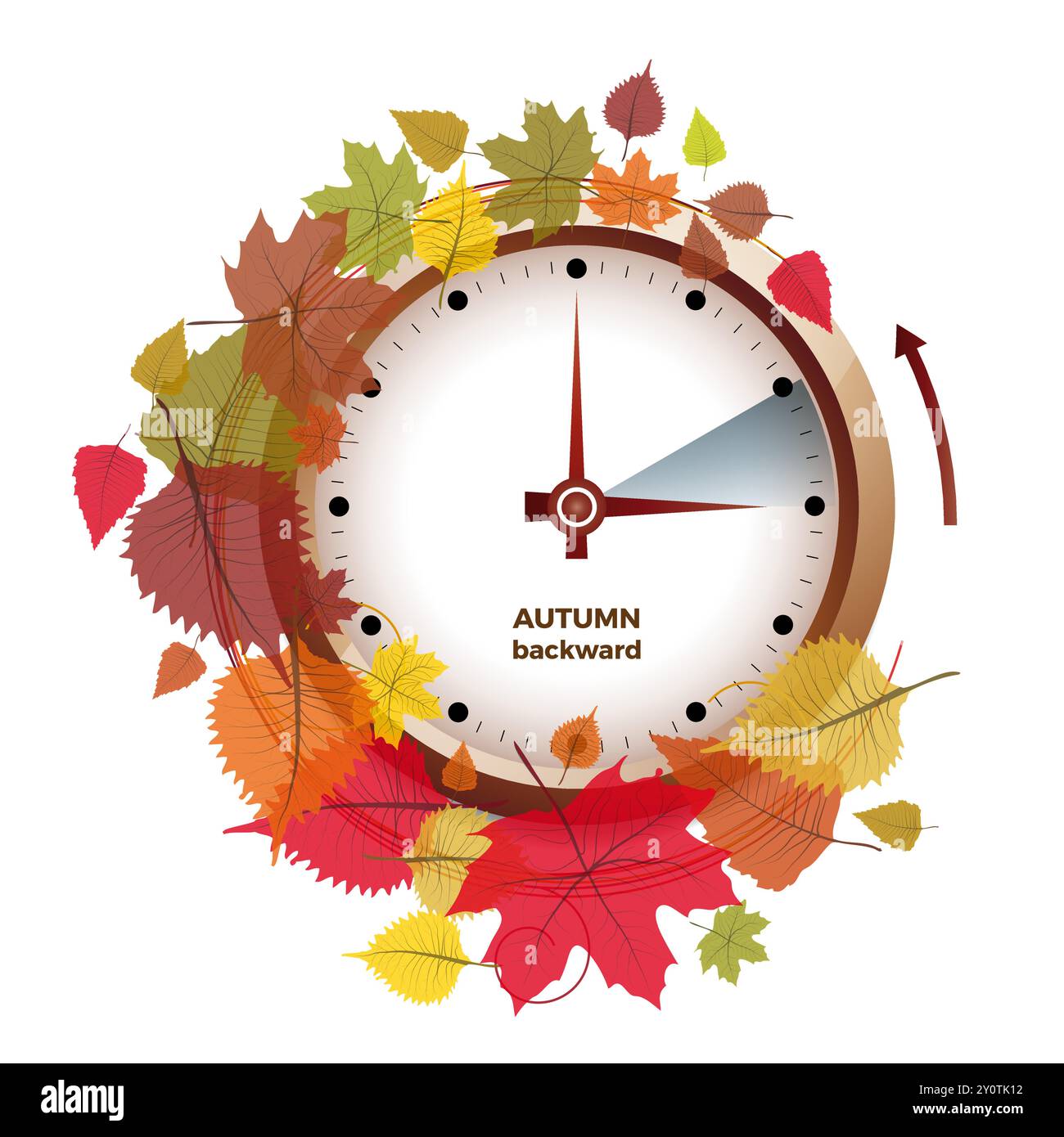 Vektorillustration einer Uhr, die die Zeitänderung anzeigt, wenn die Sommerzeit im Herbst von drei auf zwei Uhr in Europa endet. Whit Stock Vektor