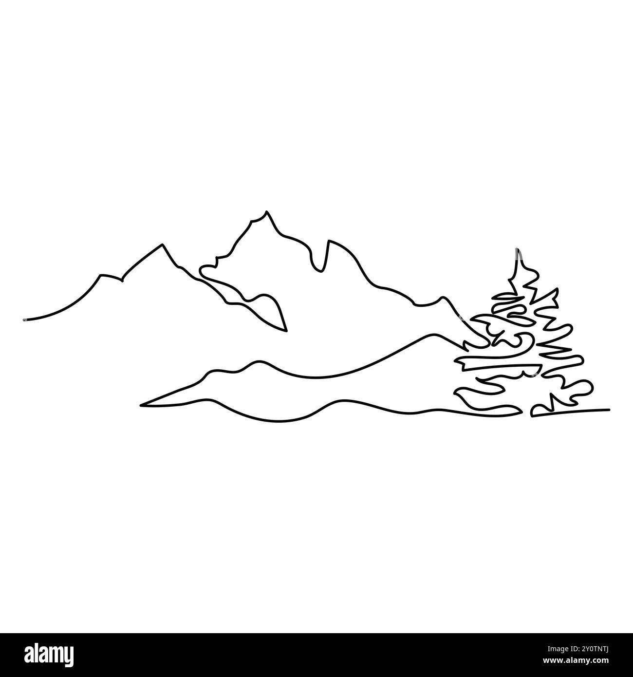 Einzelne kontinuierliche Linie Zeichnung Berge Umriss Vektor Kunst Illustration Gebirgsbereich kontinuierliche eine Linie Zeichnung einfache Linie Zeichnung von Bergen Stock Vektor
