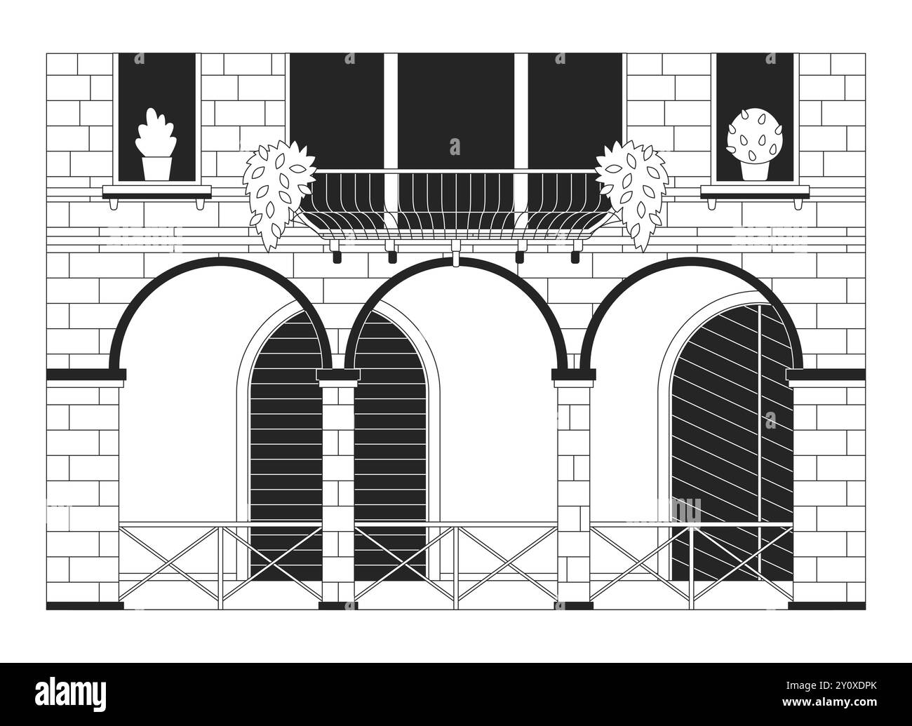 Das Gebäude in Venedig ist außen in schwarz-weißer 2D-Zeichentrickserie gehalten Stock Vektor Das Gebäude in Venedig ist außen in schwarz-weißer 2D-Zeichentrickserie gehalten Stock Vektor