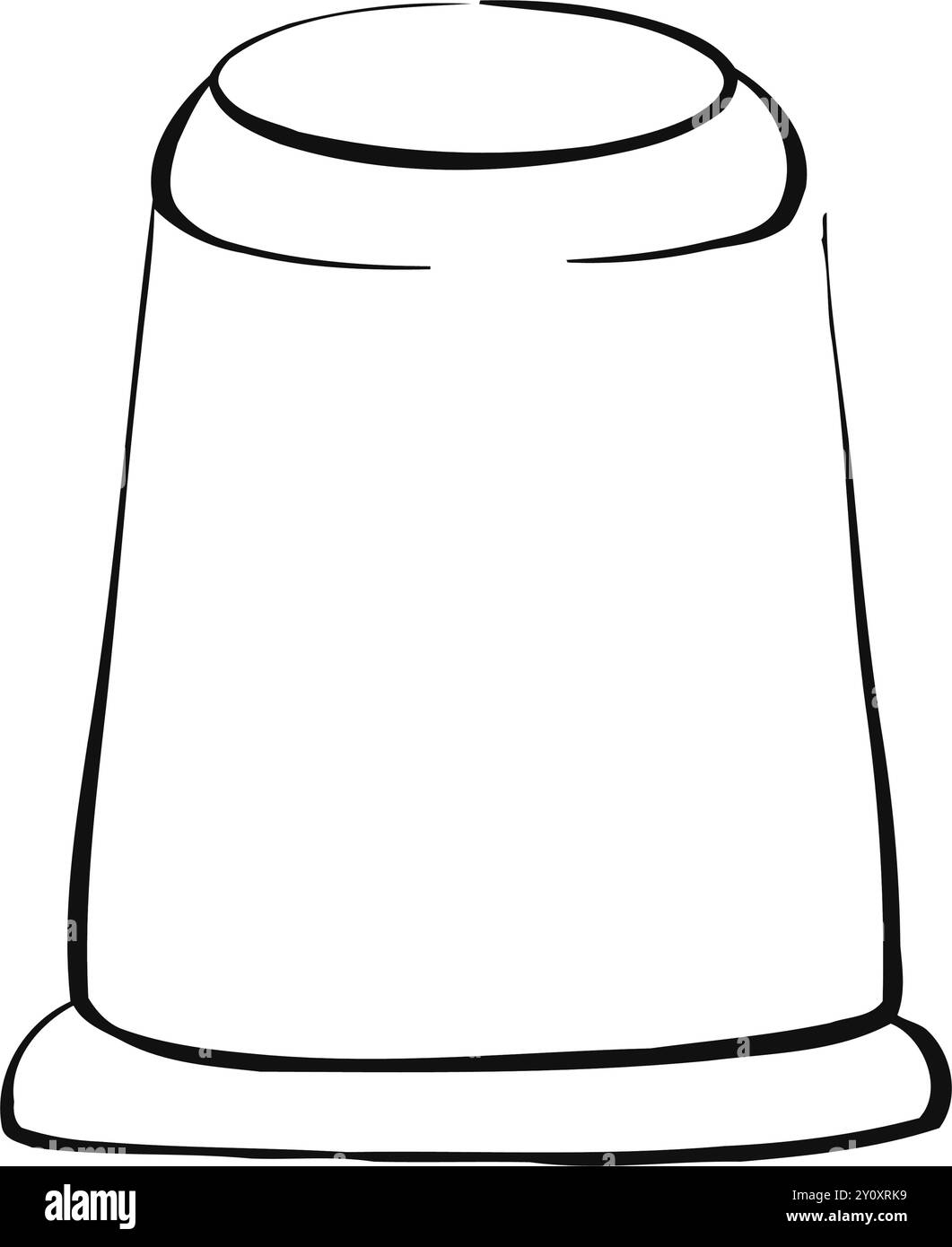 Retro-Fingerhut, Basteldekoration für Kleidung, Nadel, Nähwerkzeug. Vintage-Mode-Illustration für Design. Grafische Vektorlinie, handgezeichnet Stock Vektor