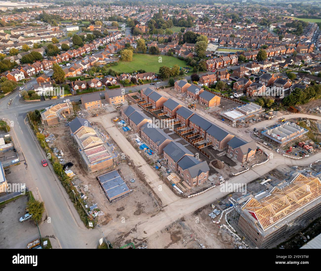 Wharton Road Neubau Wohnsiedlung, Winsford, Cheshire, England, aus der Vogelperspektive Stockfoto