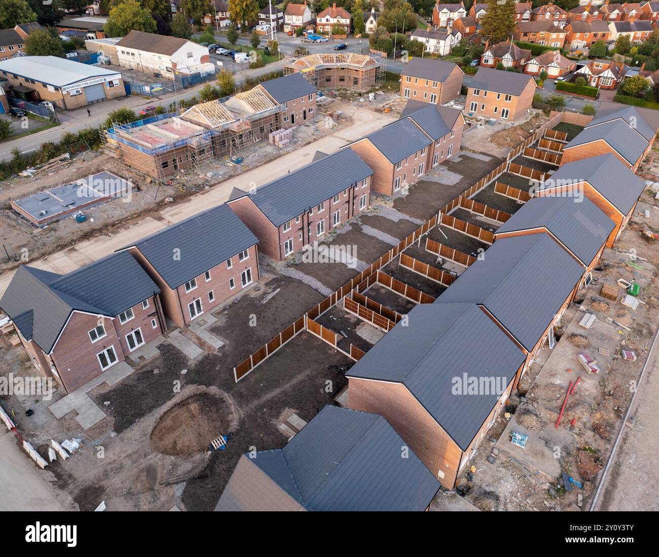 Wharton Road Neubau Wohnsiedlung, Winsford, Cheshire, England, Nahaufnahme Luftaufnahme Stockfoto