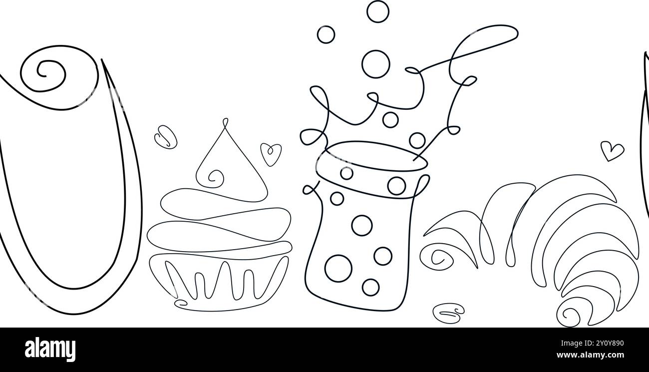 Vektor-romantische Icon-Set, Rand mit Strichgrafik-Illustration, Designelemente. Lineare Symbole, isoliert. Malbuch, Tattoo. Stock Vektor