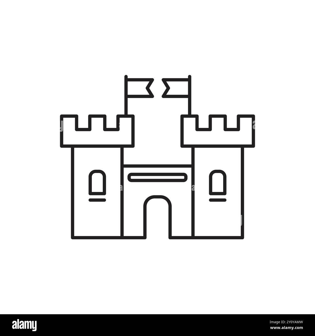 Schloss Symbol Vektor. Schloss mit zwei Fahnen Illustration. Stock Vektor