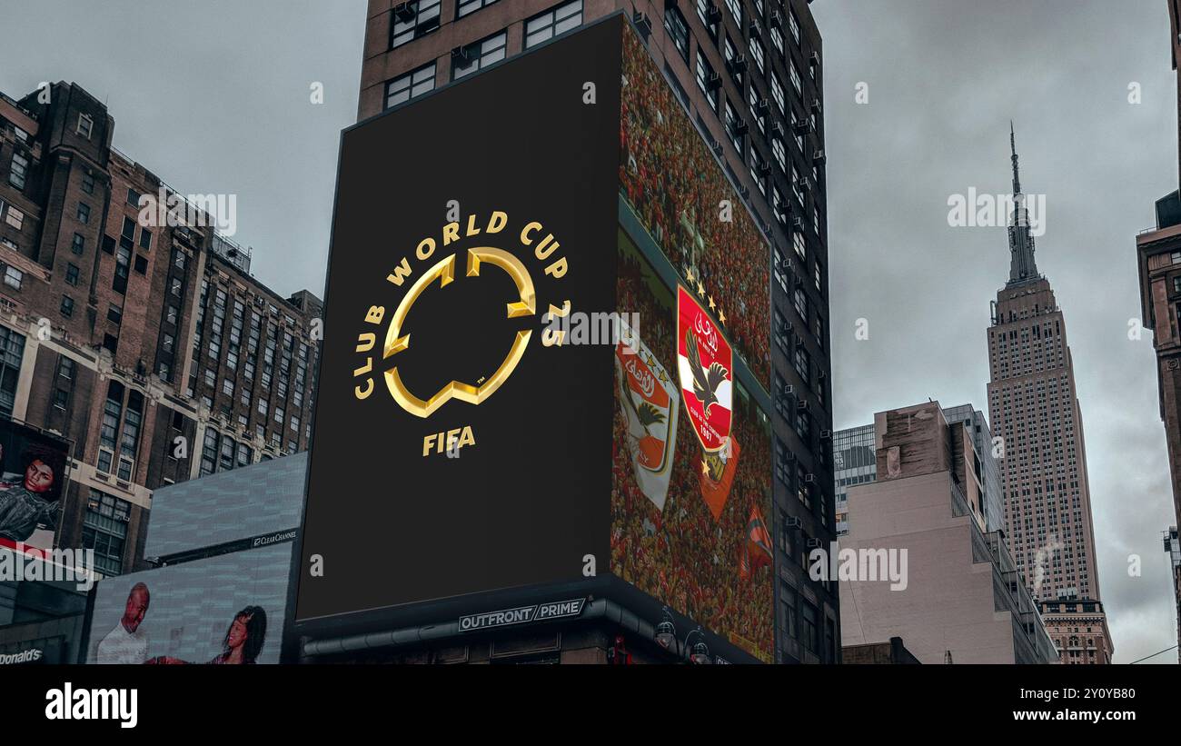 Mockup als Beispiel für Werbetafeln für die FIFA Club-Weltmeisterschaft 25, Al Ahly, New York City, NY, USA NUR REDAKTIONELL! Stockfoto