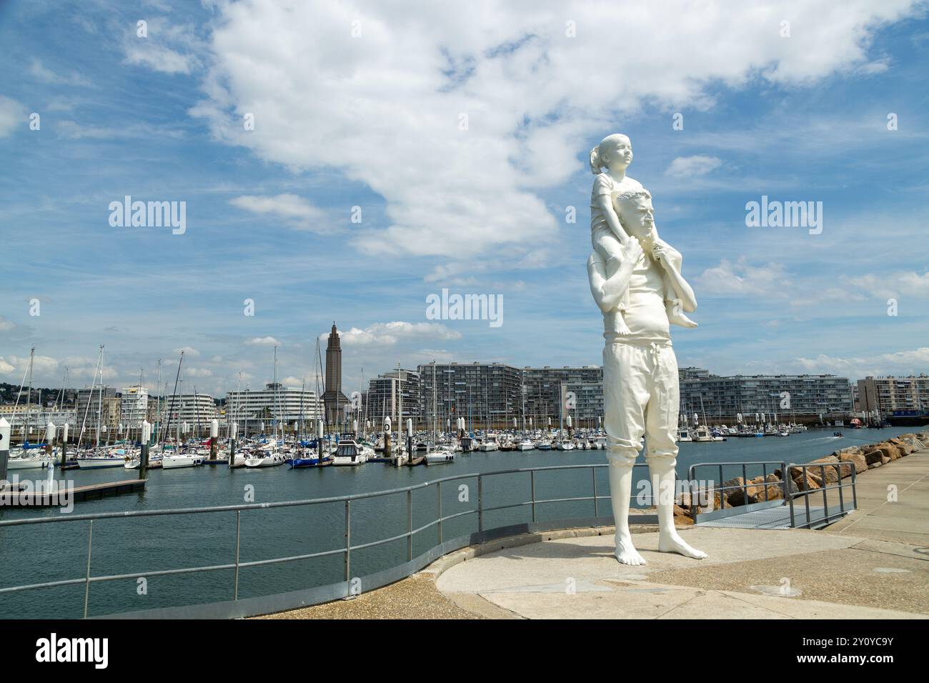 Fabien Merelle-Statue namens „bis zum Ende der Welt“ Augustin Normand Deich, Le Havre Normandie, Frankreich Stockfoto