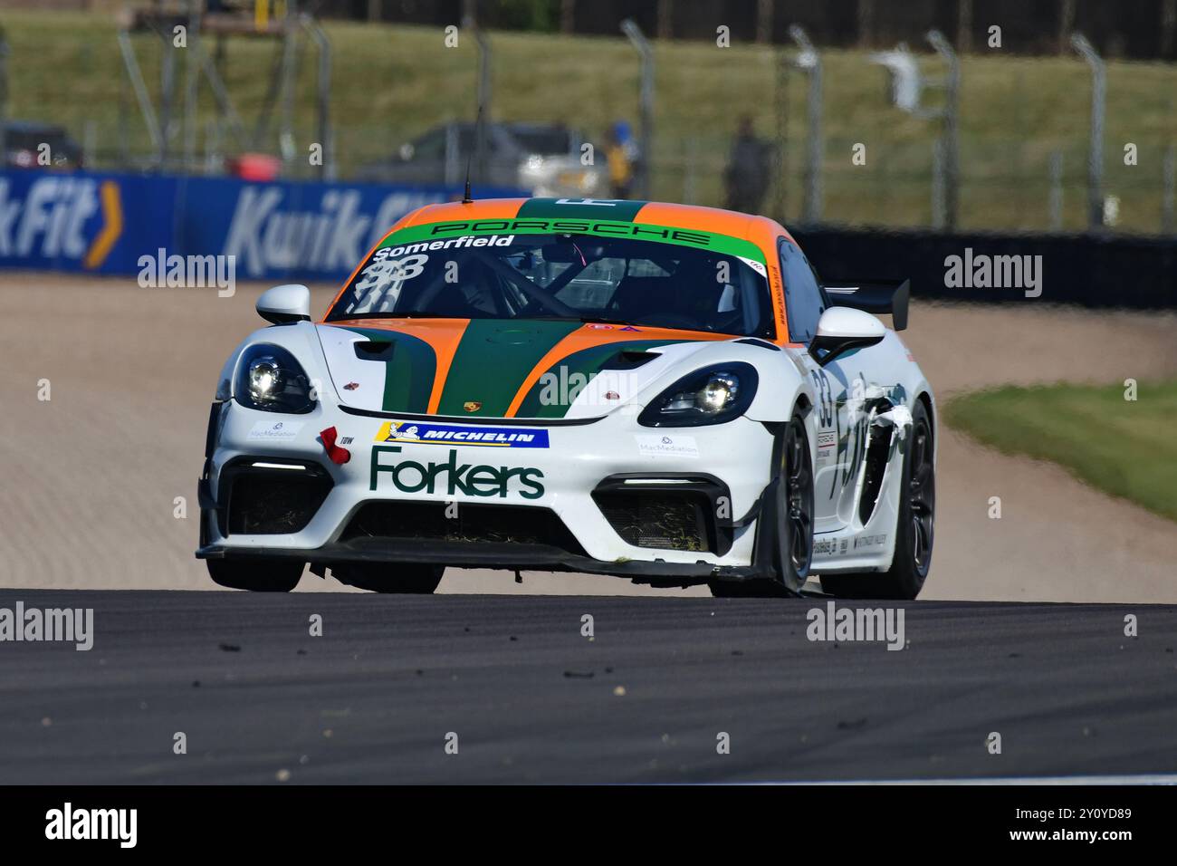 Reece Somerfield, Porsche 718 Cayman GT4 RS Clubsport, Breakell Racing, Porsche Sprint Challenge Großbritannien 2024, eine einzige Markenserie mit allen D Stockfoto