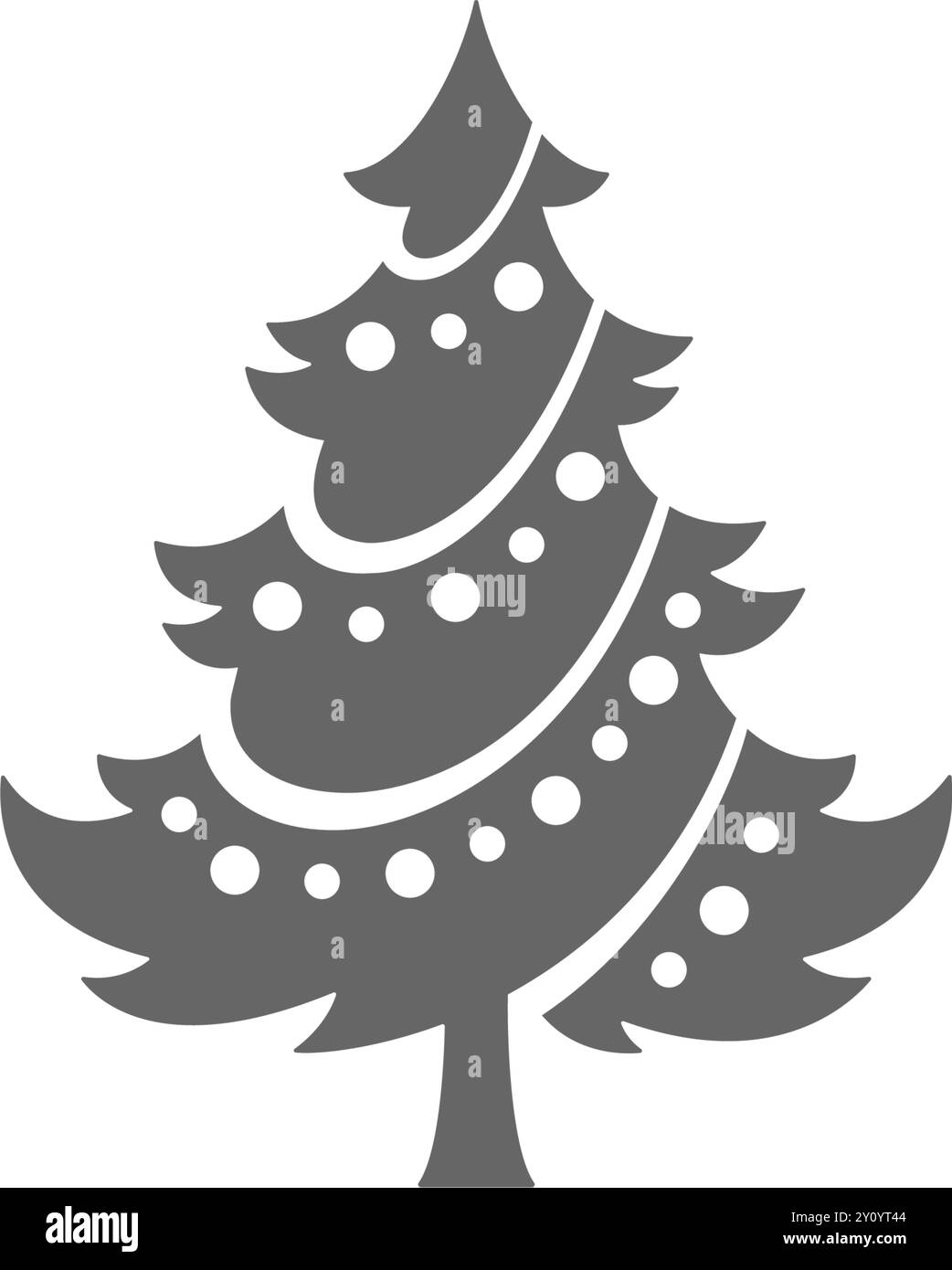 Vektor-Illustration der Silhouette des Nadelbaums verziert mit Kugeln und Girlanden während der Weihnachtsfeier Stock Vektor