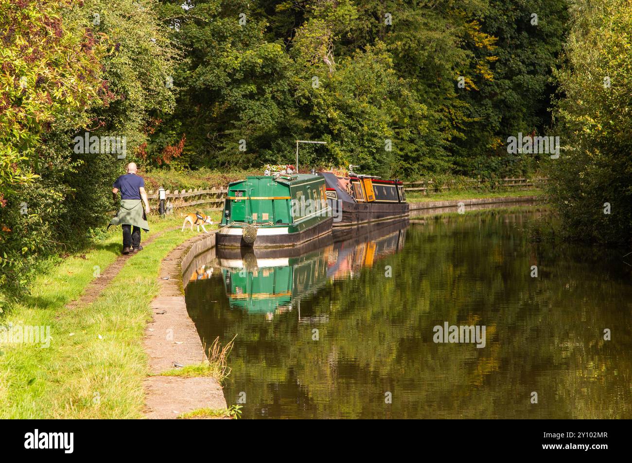 Schmalboote des Kanals liegen auf dem Trent und Mersey Kanal in der Landschaft von Cheshire Stockfoto