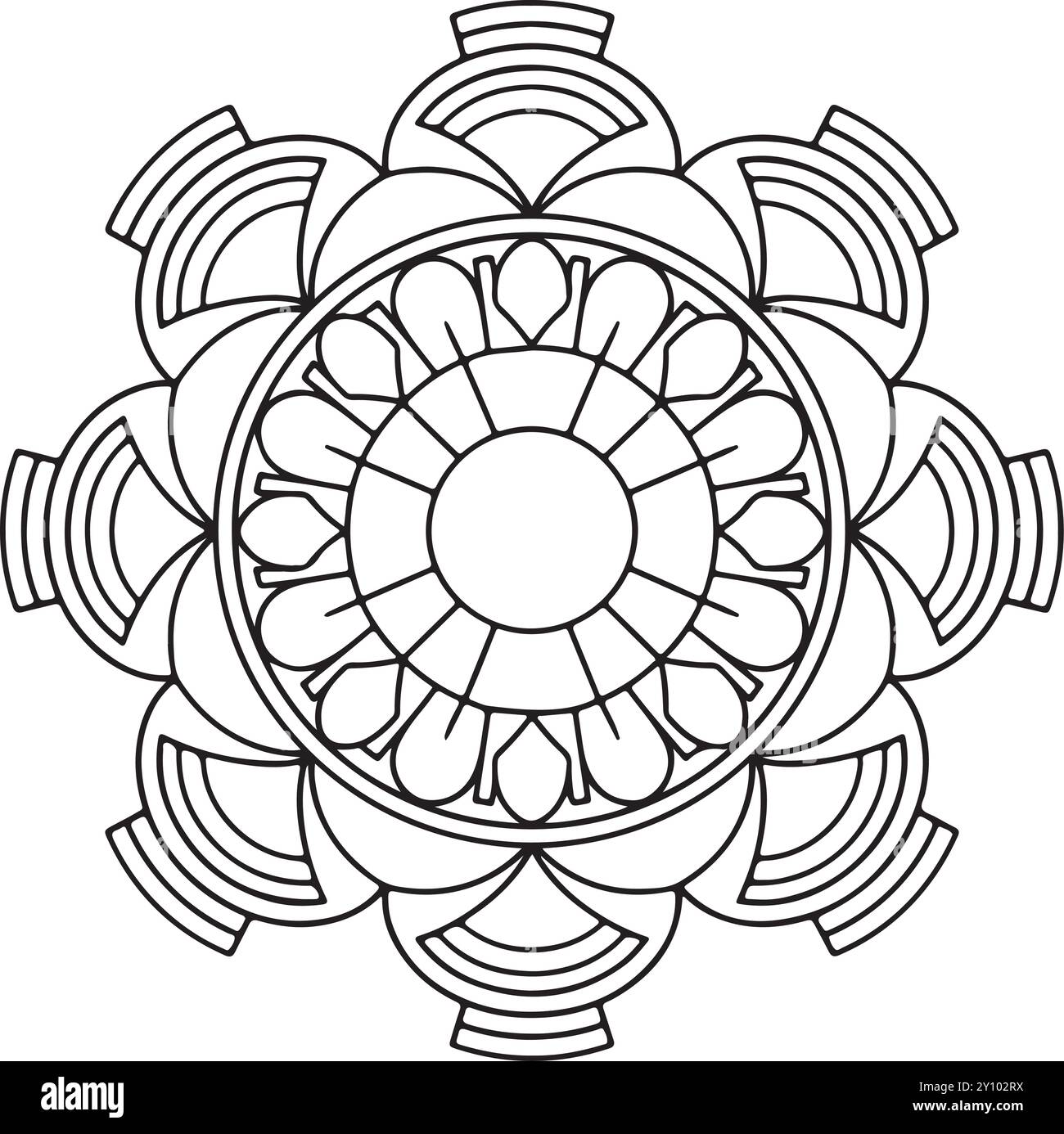 Kreisförmiges Mandala-Design für Malbuch, Tattoo-Design, Wandkunst, einfache Mandala-Kunst Stock Vektor