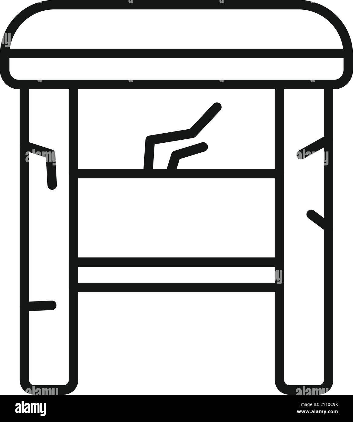 Einfaches Vektorsymbol eines alten kaputten Holzhohls mit fehlendem Bein Stock Vektor
