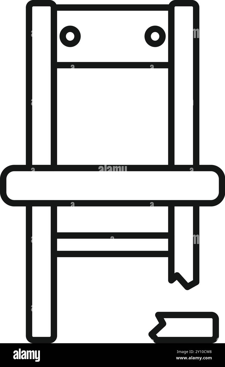 Einfaches Vektorsymbol eines gebrochenen Stuhls mit abgelöstem Bein, das Konzepte von Beschädigung, Instabilität und Reparatur andeutet Stock Vektor