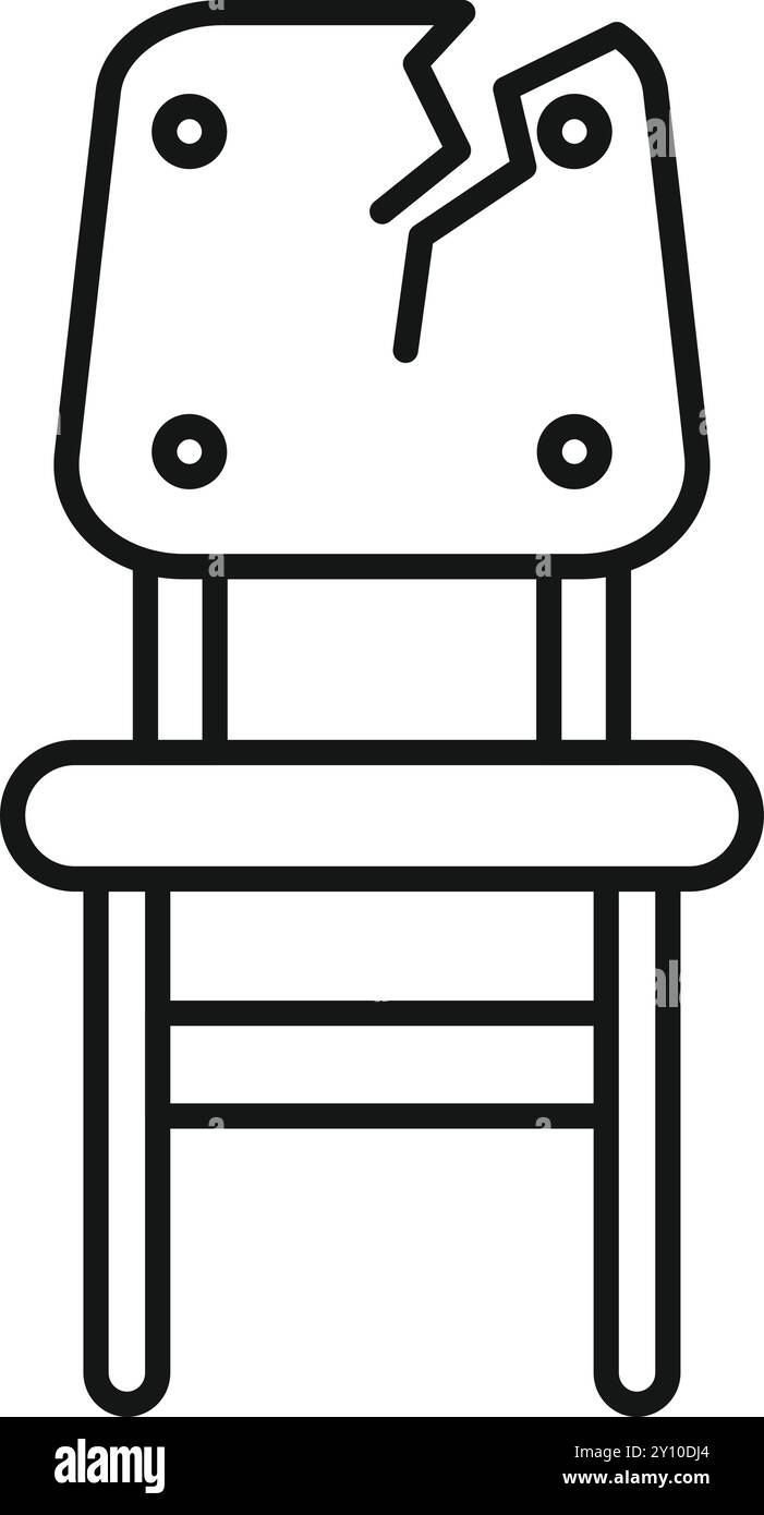 Einfaches lineares Symbol eines Stuhls mit gebrochenem Rücken, das Konzepte wie unbrauchbare Möbel oder Entsorgung repräsentiert Stock Vektor