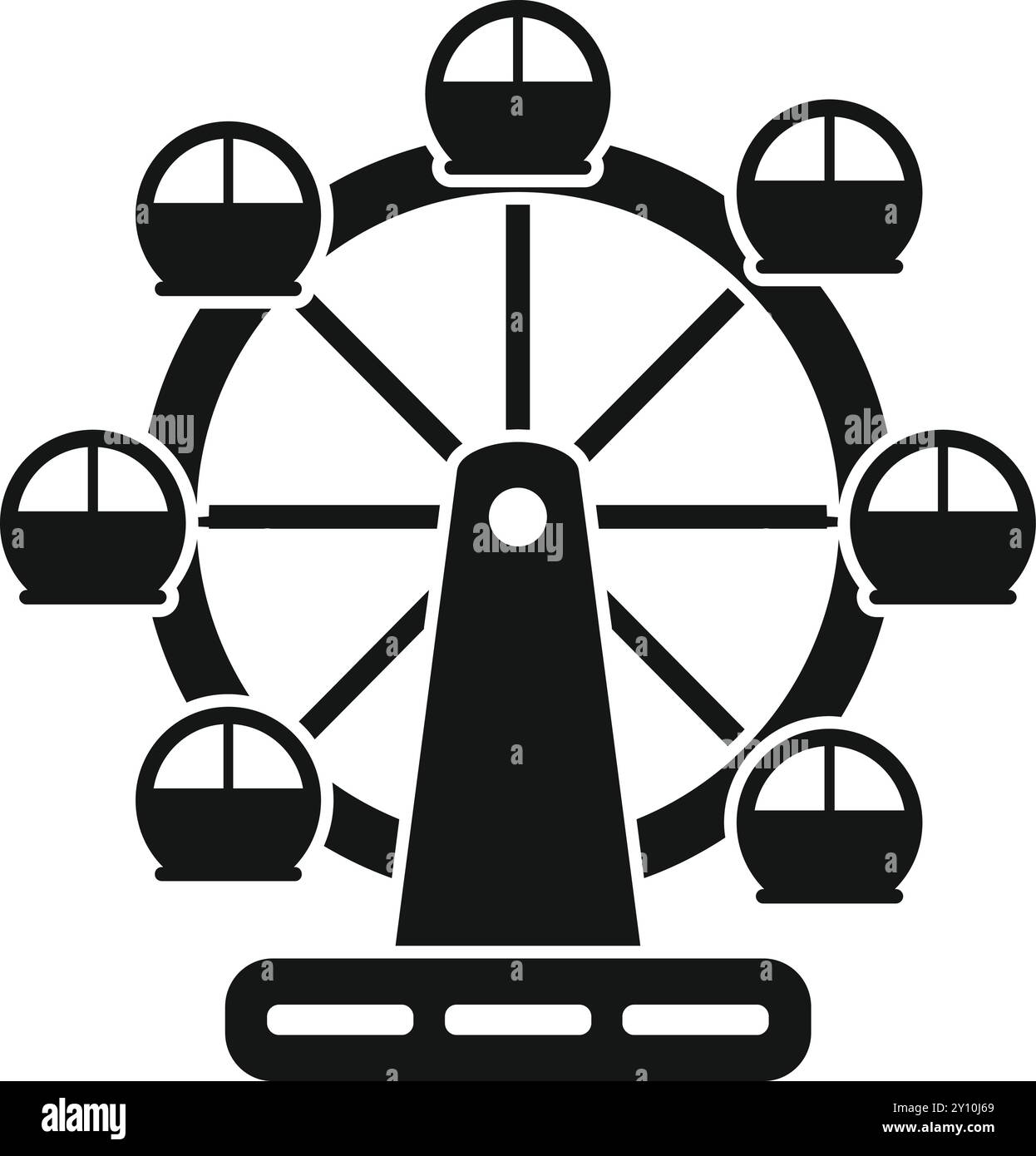 Schwarzes, solides Symbol für ein Riesenrad, eine beliebte Attraktion in Vergnügungsparks und Karnevals, mit atemberaubender Aussicht von den rotierenden Hütten Stock Vektor