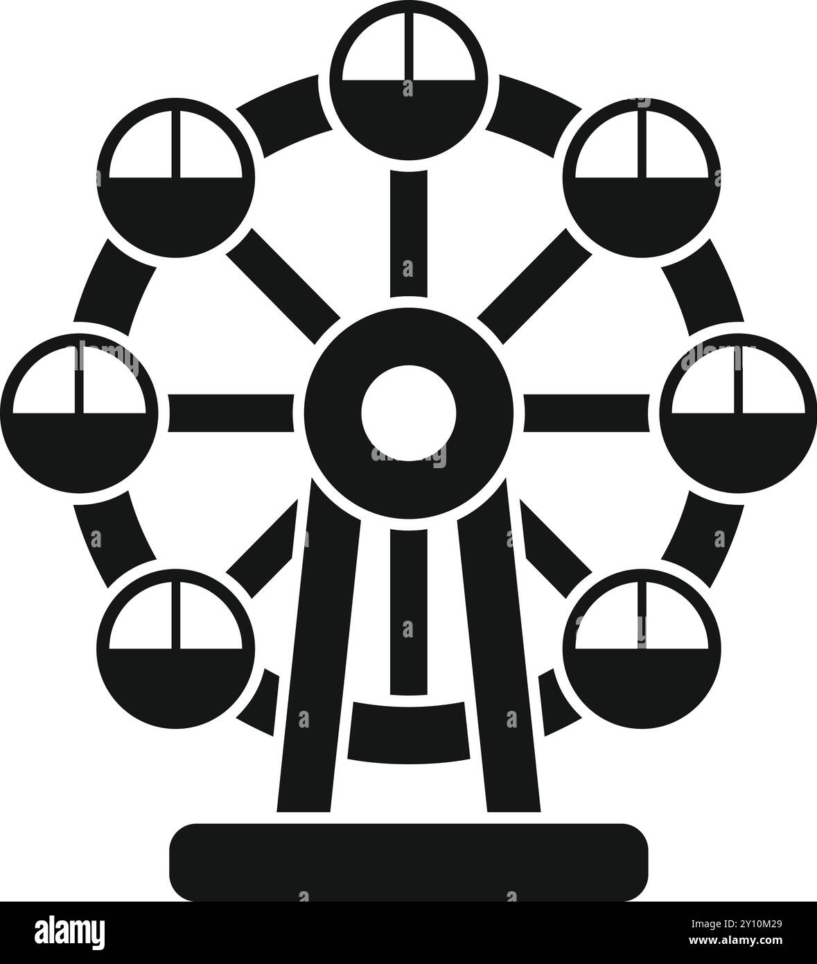 Dieses einfache Symbol repräsentiert ein Riesenrad, eine beliebte Attraktion im Vergnügungspark mit atemberaubender Aussicht von oben Stock Vektor
