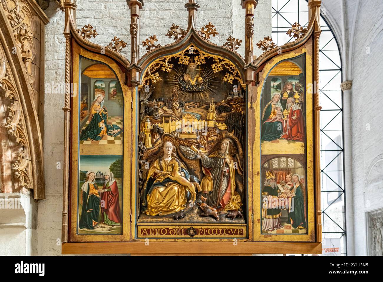 Marienaltar mit der Einhornjagd, Innere des Lübecker Doms, Hansestadt Lübeck, Schleswig-Holstein, Deutschland Stockfoto