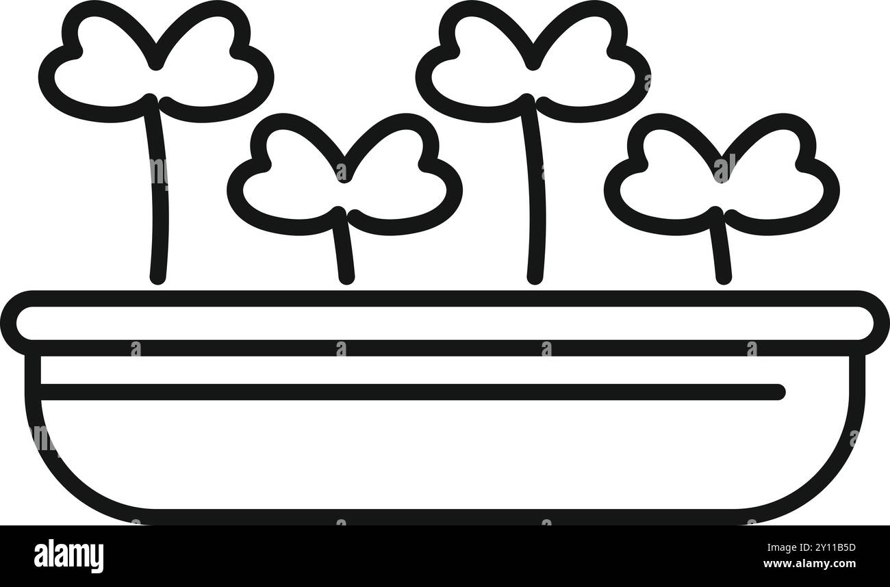 Einfaches Symbol für Mikrogrün, das in einem hydroponischen Tablett wächst und für nachhaltige städtische Landwirtschaft steht Stock Vektor