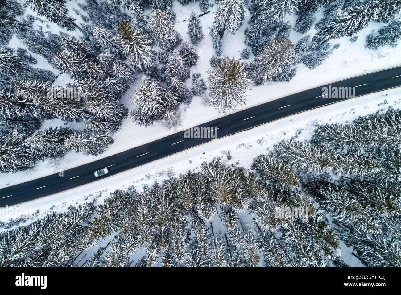 Winter, Blick aus der Luft, Berg, Wald, Harz, Hochharz, Sachsen-Anhalt, Deutschland, Europa Stockfoto