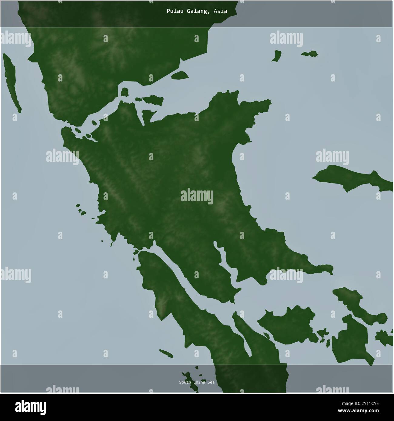 Pulau Galang im Südchinesischen Meer, das zu Indonesien gehört, wurde auf einer farbigen Höhenkarte quadratisch zugeschnitten Stockfoto