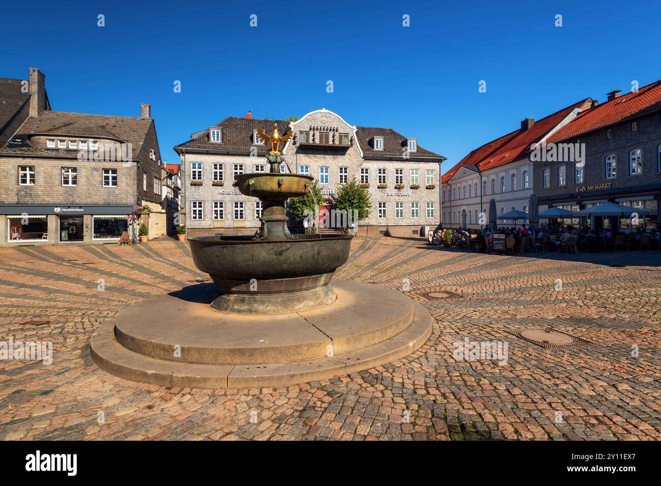 Brunnen, Platz, Marktplatz, Goslar, Stadtzentrum, Harz, Niedersachsen, Deutschland, Europa Stockfoto