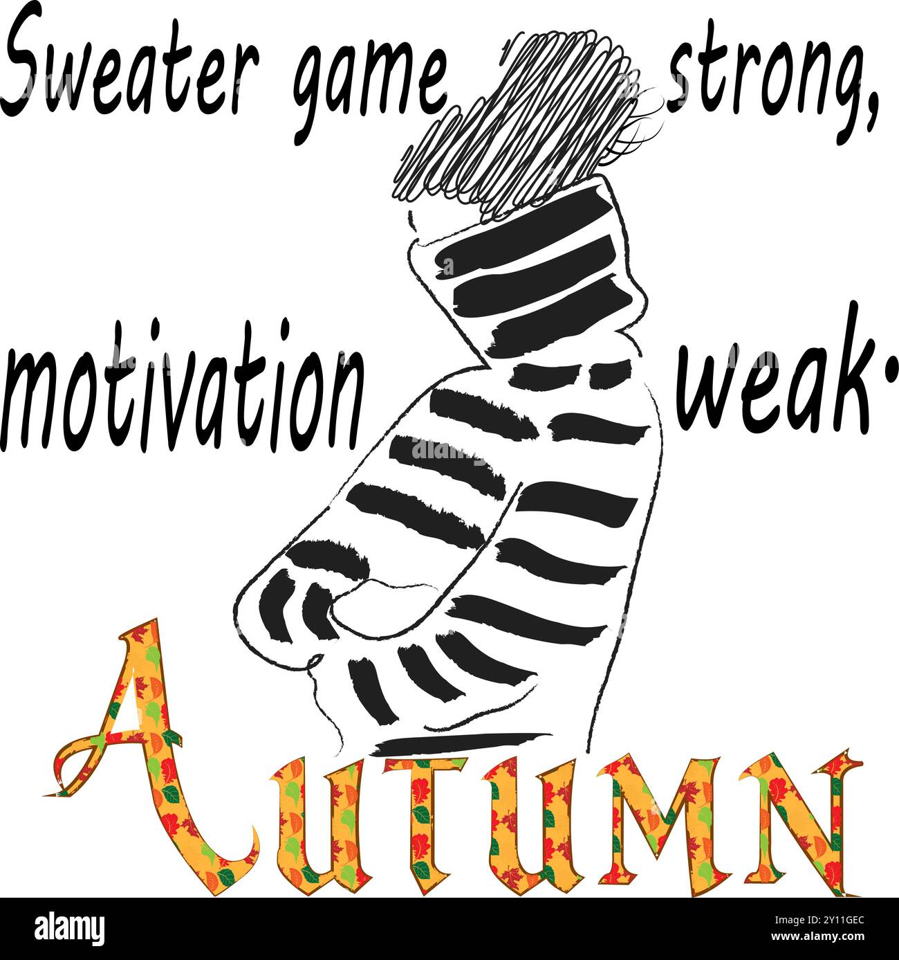 Dieses verspielte Bild fängt das Wesen der gemütlichen Herbstmode mit einer humorvollen Note der saisonalen Motivation ein. Es zeigt eine handgezeichnete, auffällige Illustration Stock Vektor