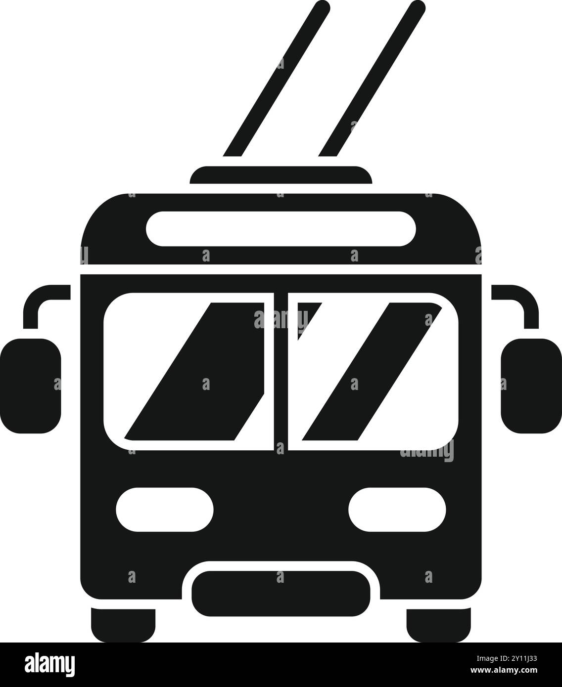 Das einfache Symbol eines Trolleybusses, eines elektrischen öffentlichen Transportfahrzeugs in Städten, wird von der Vorderansicht dargestellt Stock Vektor