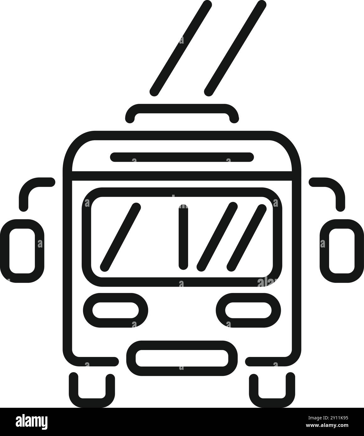 Einfaches Symbol eines elektrischen Trolleybusses, der in der Stadt fährt, Vorderansicht Stock Vektor