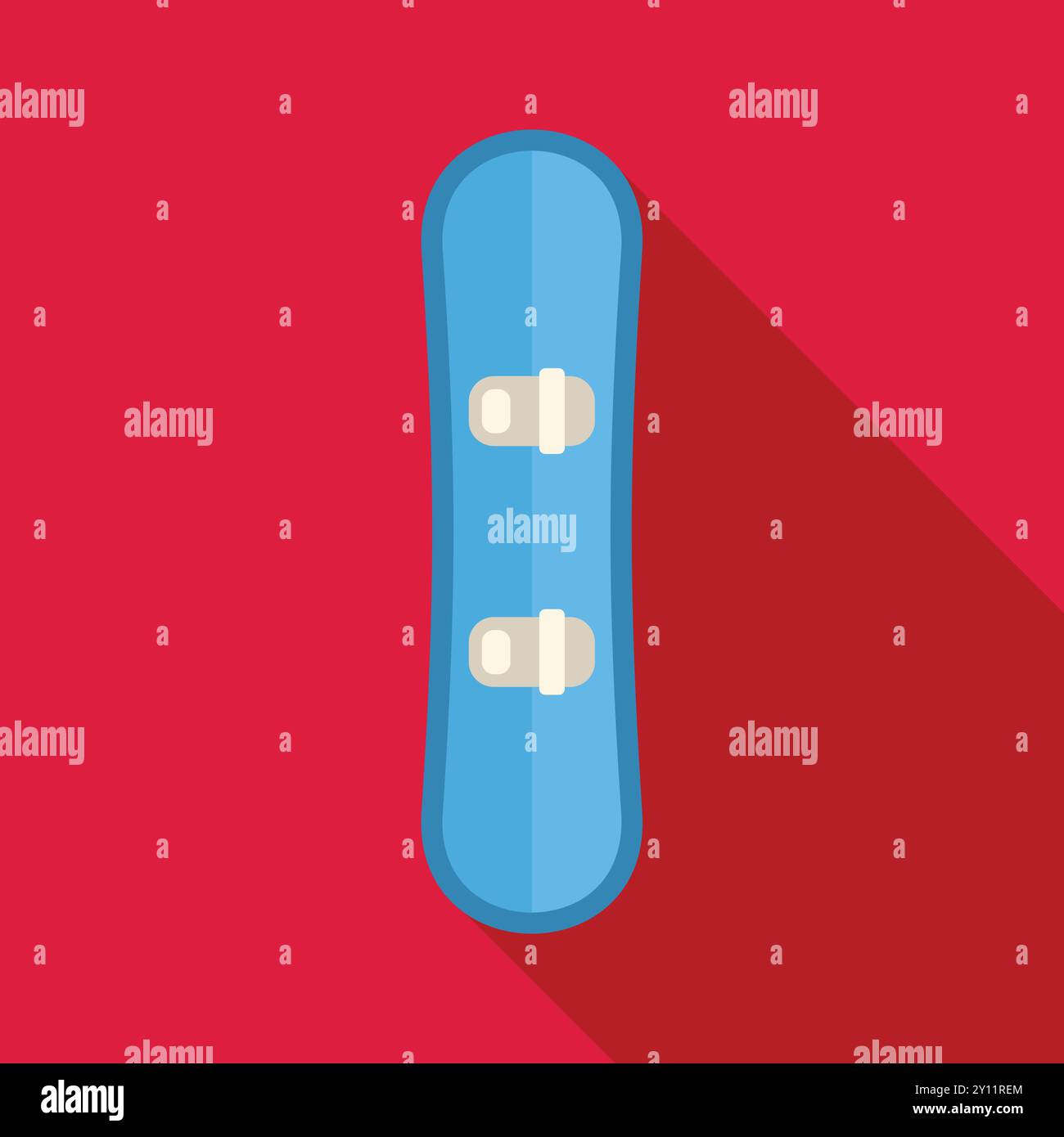 Minimalistische flache Vektor-Illustration mit einem blauen Snowboard, das einen langen Schatten wirft und ein Gefühl von Wintersport und Abenteuer weckt Stock Vektor