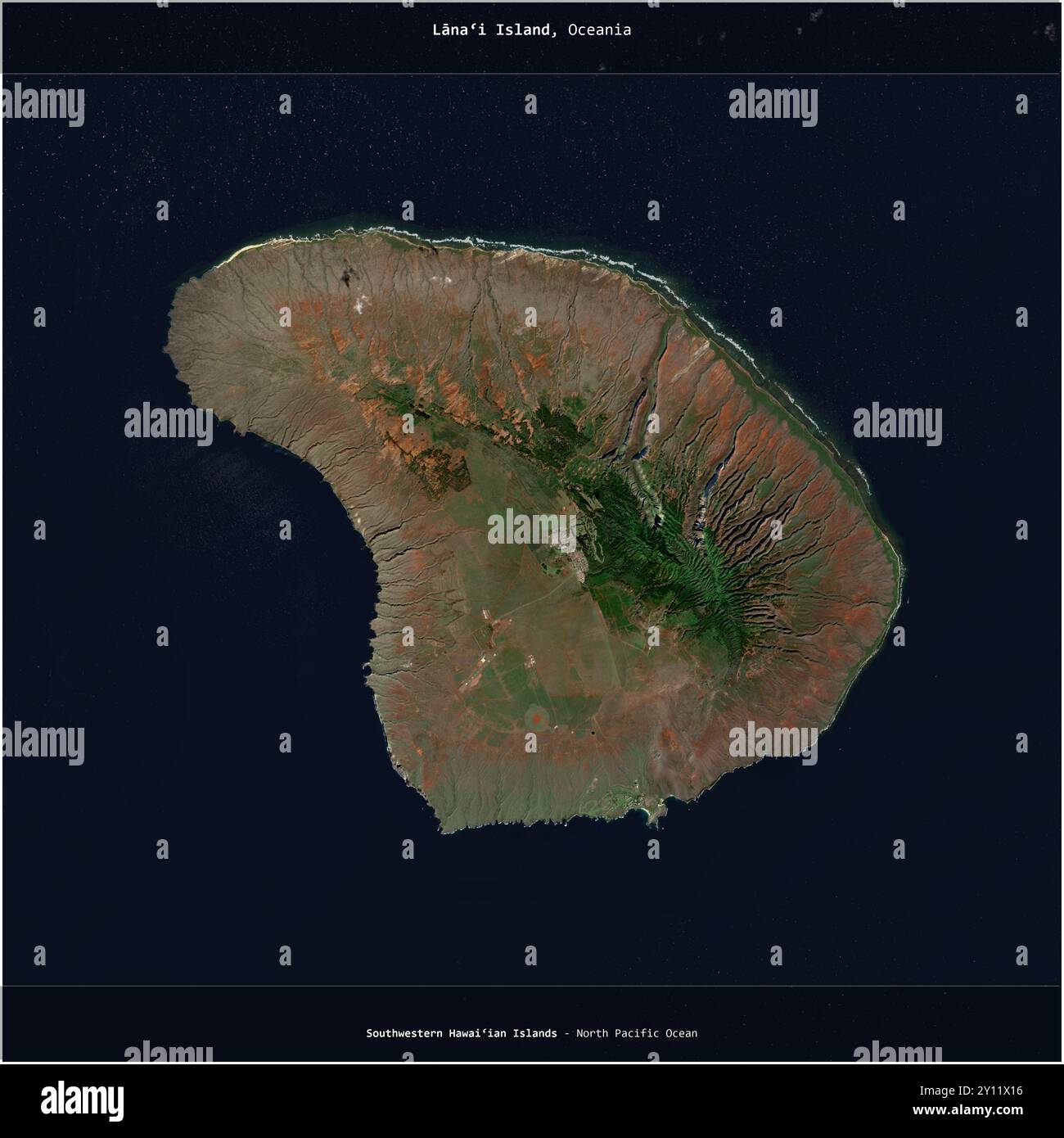 Lanai Island im Nordpazifik, die zu den Vereinigten Staaten gehört, wurde auf einem Satellitenbild vom 6. Januar 2020 quadratisch zugeschnitten Stockfoto