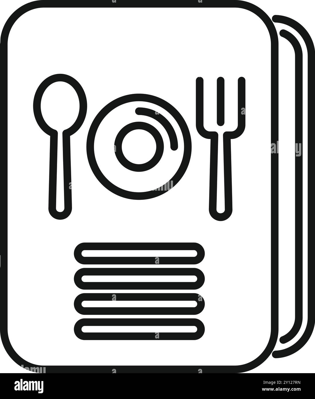 Einfacher Vektor eines Restaurantmenüs mit Gabel, Löffel und Teller, ideal für die Darstellung der Gastronomie Stock Vektor
