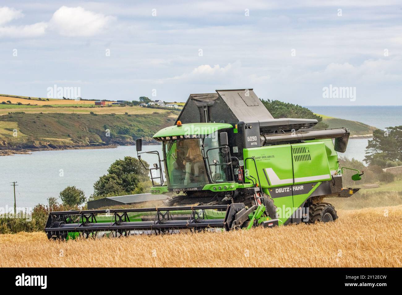 Ernte der Frühlingsgerste bei Harbour View, Kilbrittain, Co. Cork, September 2024 Stockfoto